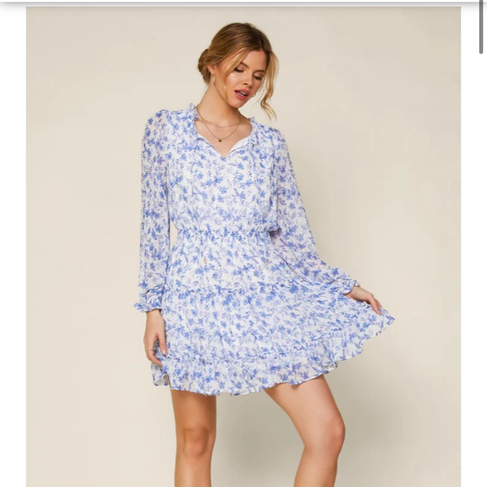 Sweet Floral Mini Dress- Skies are Blue